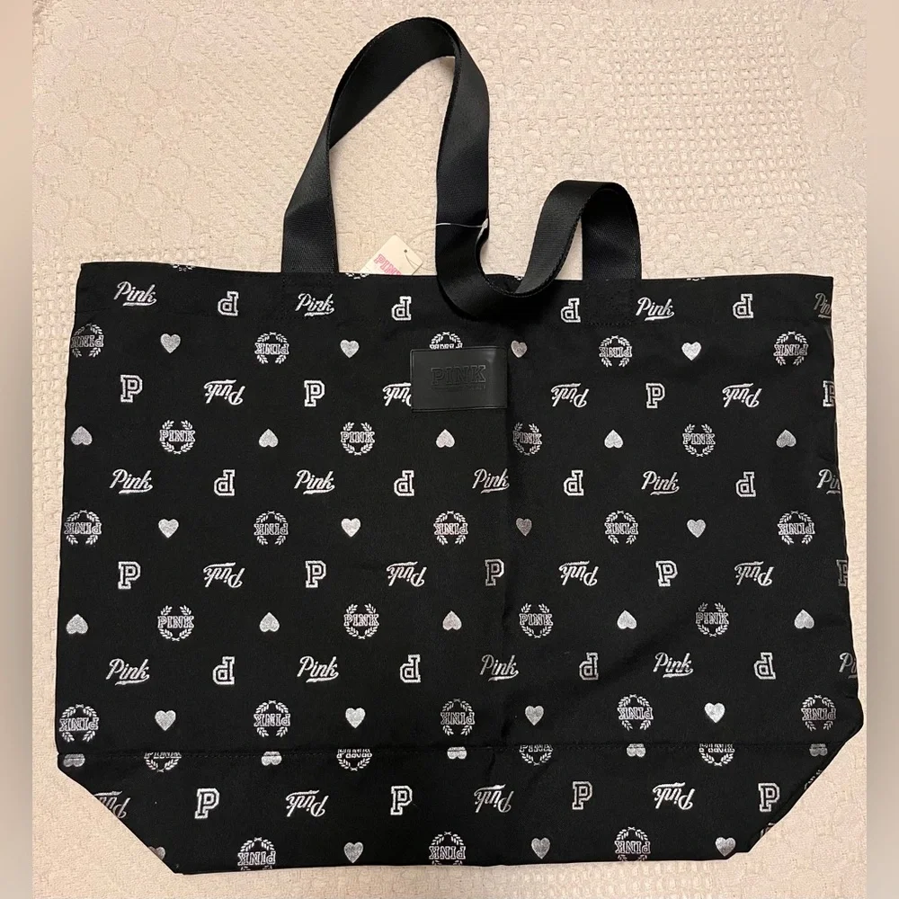 PINK Victoria's Secret Black and White Tote Bag NWT - Picture 2 of 5